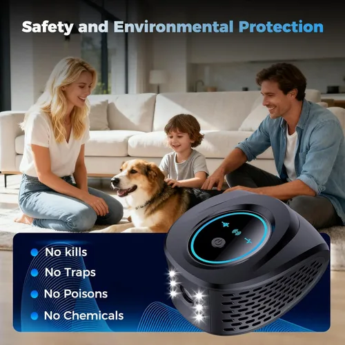 Miniatura 6 de Repelente de roedores con enchufe ultrasónico, repelente de plagas ultrasónico de 360° para interiores con luz estroboscópica LED para casa