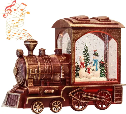 Miniatura 11 de Linterna musical de globo de nieve de Navidad, funciona con pilas con temporizador de 6 horas, tren giratorio de globo de nieve iluminado con Papá