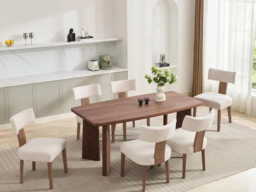 Miniatura 12 de Juego de 2 sillas de comedor de madera negra, sillas tapizadas de lino beige para cocina y comedor con respaldo medio, sillas laterales modernas