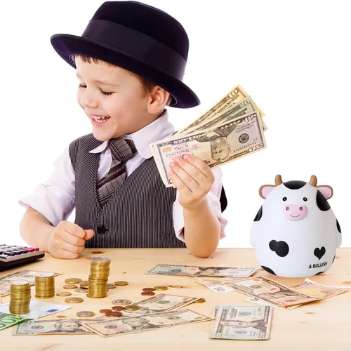 Miniatura 7 de H&W Alcancía de vaca, tamaño L, caja de monedas irrompible para niños, lindo banco de dinero de animales para cumpleaños para niños y niñas, cajas