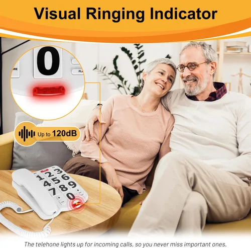Miniatura 4 de Uvital Teléfono de botón grande para personas mayores, teléfono fijo para ancianos con botones grandes, 2 teclas de marcación rápida de un solo