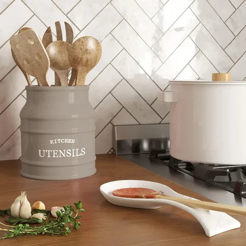 Miniatura 4 de Barnyard Designs Soporte de utensilios de cerámica de granja para encimera de cocina, gran vajilla rústica, organizador de herramientas de cocina