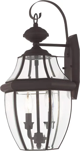 Miniatura 4 de Livex Lighting 2251-07 Monterey - Farol de pared de latón macizo con 2 luces para exteriores con cristal biselado transparente, 20.25 x 10.5 x 20.25