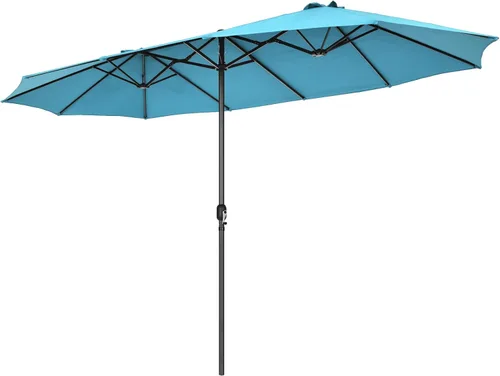 Miniatura 21 de Tangkula Sombrilla de patio de doble cara de 15 pies, sombrilla extragrande para exteriores con sistema de manivela y rejillas de ventilación, Azul