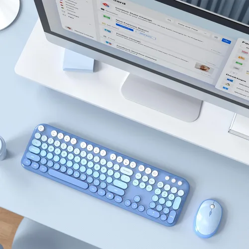 Miniatura 65 de KNOWSQT Combo de teclado y ratón inalámbrico, teclados lindos de tamaño completo estilo máquina de escribir 2.4G azul colorido - receptor USB Plug