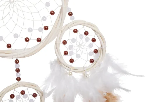 Miniatura 8 de Atrapasueños grandes de ratán, pluma de gallo marrón con perla de lujo, multianillo, atrapasueños hecho a mano para dormitorio, atrapasueños