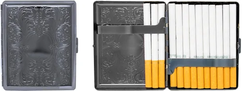 Miniatura 14 de Juego de 2 cajas de cigarrillos de los años 100 chapadas en metal y caja de almacenamiento (impresión victoriana plateada)
