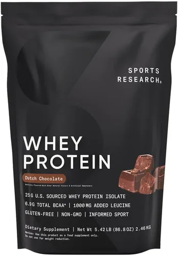 Sports Research Proteína de suero de leche – Polvo de proteína aislada de suero para nutrición deportiva para construcción muscular magra y