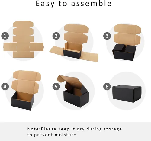 Miniatura 6 de BIOBROWN Cajas de cartón corrugado de 6 x 4 x 3 pulgadas, paquete de 50 cajas pequeñas para embalaje, cajas de envío para pequeñas empresas, negras