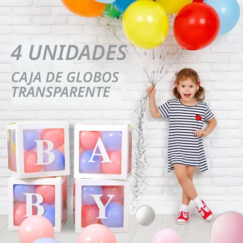 Miniatura 6 de Cajas de bebé PABUES con 4 piezas de letras para baby shower, caja de globos transparentes en blanco con bloques para revelación de género