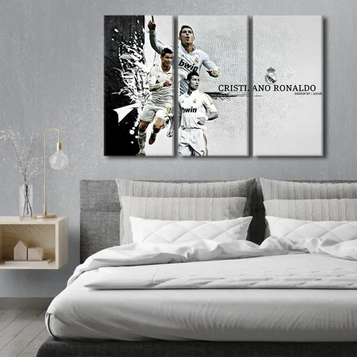 Miniatura 4 de TISHIRON CR7 - Póster de Cristiano Ronaldo de 3 piezas, lienzo para pared, cuadros de superestrella de fútbol, arte de pared grande envuelto