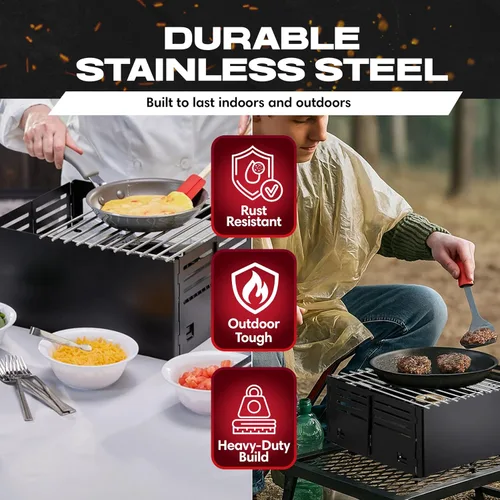 Miniatura 5 de Chef Master Cubierta para Estufa de Butano - Ajuste Universal para Cualquier Tamaño Estándar - Protector de Viento Plegable de Acero Negro Premium