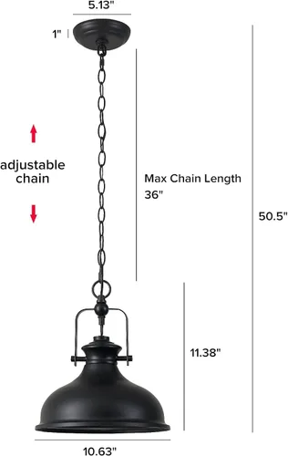 Miniatura 2 de GZBtech Lámpara colgante de cúpula industrial, cadena de metal ajustable de 1 luz, luz colgante de granja de 50.5 pulgadas, accesorio de iluminación