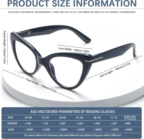 Miniatura 3 de Pack de 6 gafas de moda de ojo de gato para mujer con bloqueo de luz azul, bisagras de resorte extra grandes, lentes para computadora