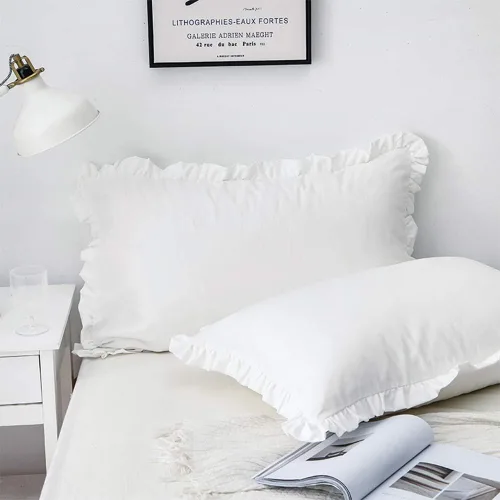 Miniatura 3 de Paquete de 2 fundas de almohada blancas con volantes de borde tamaño estándar con cierre de sobre (20 x 26 pulgadas)