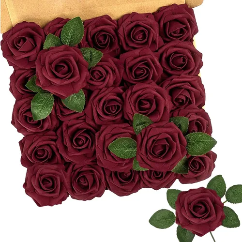Miniatura 41 de N&T NIETING 25 unidades de flores artificiales, Rosas de espuma artificial de sensación real al tacto, decoración para boda, dama de honor, ramo