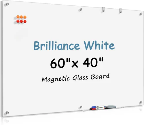 Miniatura 19 de MaxGear Pizarra blanca de cristal, pizarra magnética de borrado en seco templado de 96 x 48 pulgadas, sin marco, para oficina, aula, sala de Blanco