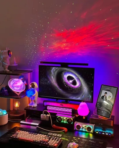 Miniatura 8 de Proyector de Galaxia de Astronauta para Dormitorio, Proyector de Estrellas Ajustable 360° con Control Remoto y Temporizador, Lámpara de Luz