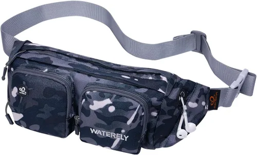 WATERFLY Riñonera de gran tamaño para hombres y mujeres, para viajes, correr o caminar (camuflaje negro)