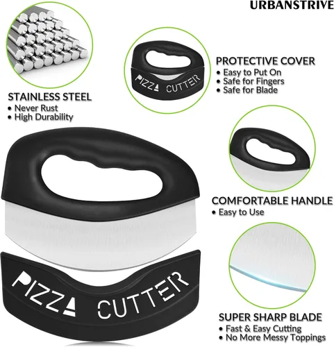 Miniatura 3 de Urbanstrive Cortador de Pizza de Acero Inoxidable para Trabajo Pesado con Tapa, Cuchillo de Pizza de Hoja Súper Afilada Cortador de Pizza Balancín