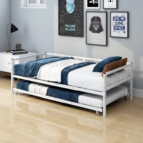 Miniatura 3 de HOMERECOMMEND Sofá cama individual con nido, sofá cama de metal tamaño individual con nido extraíble, sofá cama con soporte de listones de acero