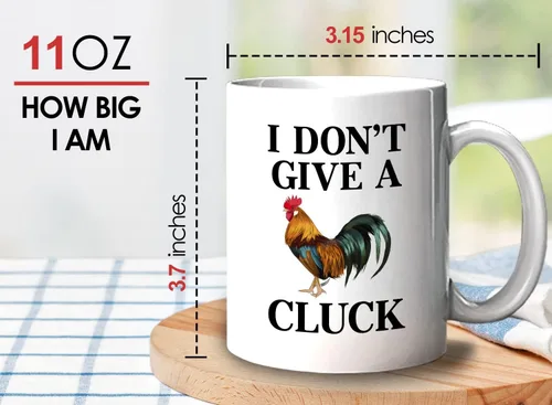 Miniatura 6 de Chicken Lover - Taza de café con texto en inglés "I Don't Give a Cluck" de 11 onzas, diseño de granjero sarcástico, propietario de una granja