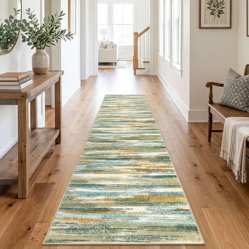 Miniatura 37 de Alfombra de pasillo moderna Lansny 2 x 6 pulgadas, alfombra de cocina lavable verde mostaza multicolor, alfombra antideslizante suave para pasillo