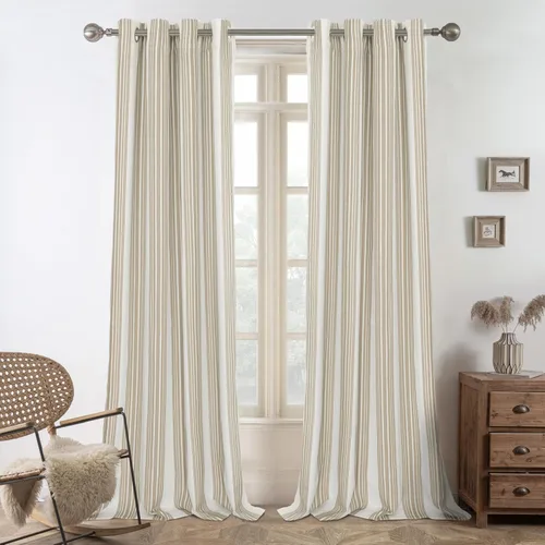 Miniatura 47 de DriftAway Chris Linen - Cortinas opacas con capa térmica y reductora de sonido, 63 pulgadas de largo para dormitorio, cortinas estampadas a rayas