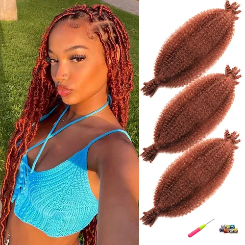 Miniatura 12 de Marley Twist - Cabello trenzado marrón Spring Twist de 18 pulgadas, cabello Marley para rastas suaves de imitación mariposa, cabello trenzado rizado