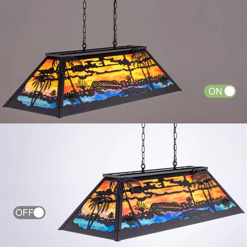 Miniatura 5 de TOCHIC Lámpara de mesa de billar vintage de 48 pulgadas, lámpara de araña de comedor de granja de 6 luces, lámpara de billar con estilo Tiffany