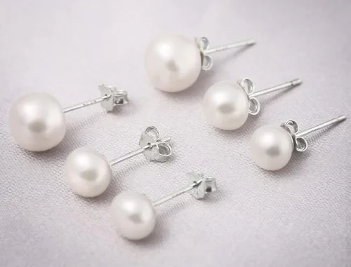Miniatura 4 de Aretes de perlas de plata de ley de 0.496 pulgadas y 0.575 pulgadas y 0.732