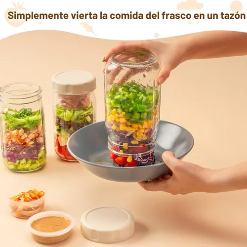 Miniatura 3 de SOLIGT Paquete de 4 tarros de ensalada de vidrio con tapas para preparación de comidas, recipiente hermético para almuerzo, dos pequeñas cajas