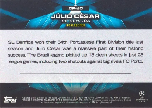 Miniatura 2 de 2015-16 Topps UEFA Champions League Showcase Pedigree #CP-JC Julio Cesar