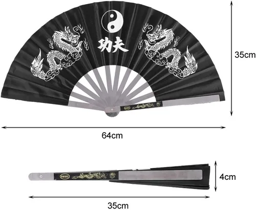 Miniatura 5 de Maxmartt Abanico de mano plegable de acero inoxidable, ventilador de tai chi, ventilador de kung fu, fanáticos de karate, fanático chino, fanático