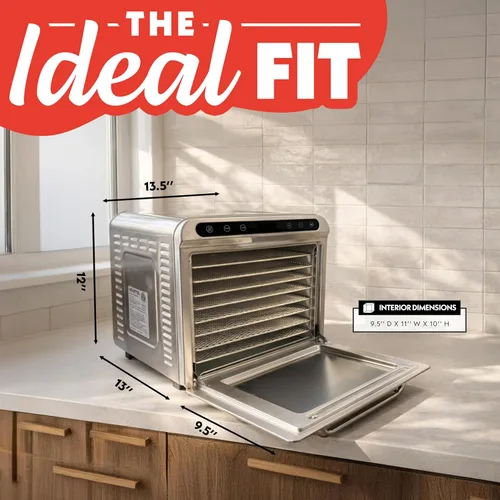 Miniatura 8 de Gourmia Deshidratador de alimentos de 8 bandejas – Secador digital de alimentos de acero inoxidable para carne seca, frutas y hierbas, control