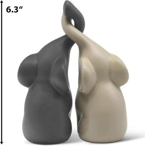 Miniatura 4 de Vaudagio Pareja Amorosa de Elefantes en Beige y Gris - Escultura Moderna de Cerámica - Figura Decorativa como Juego - Figura de Decoración 16 cm