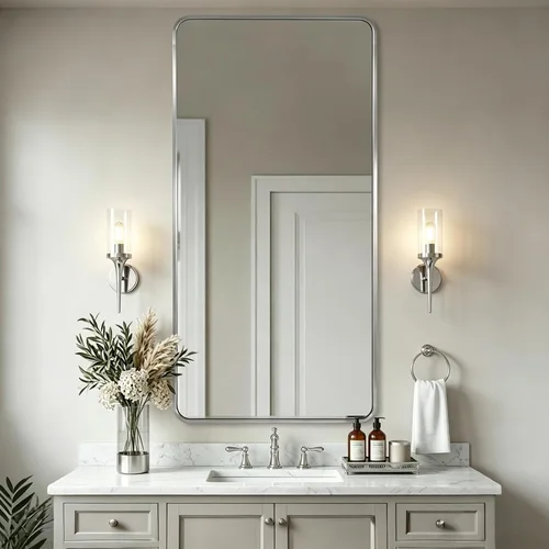 Miniatura 69 de ANDY STAR Espejo de baño negro de 24 x 30 pulgadas, espejos de tocador de baño negros para pared, espejo rectangular redondeado para fregadero