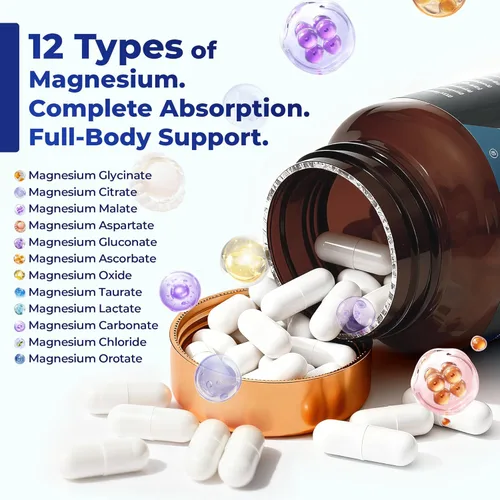 Miniatura 3 de Complejo de magnesio 700mg – Suplemento de magnesio 12-en-1 con glicinato, citrato, malato, óxido, taurato y más – Alta absorción para músculos