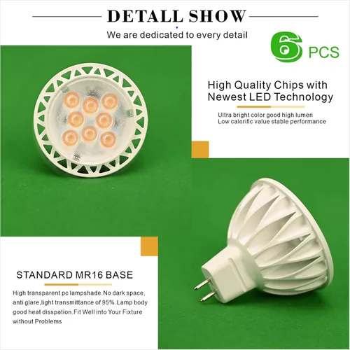 Miniatura 5 de Bombillas LED MR16 de 3 W (equivalente a halógeno de 35 W), base GU5.3 de 2700 K, foco de 12 V, 300 lm, para iluminación de riel empotrada