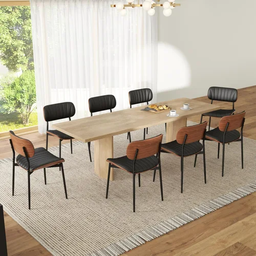 Miniatura 10 de HENGJIANYI Bentwood - Juego de 2 sillas de comedor modernas de piel sintética con patas de metal, sillas de cocina tapizadas de mediados de siglo