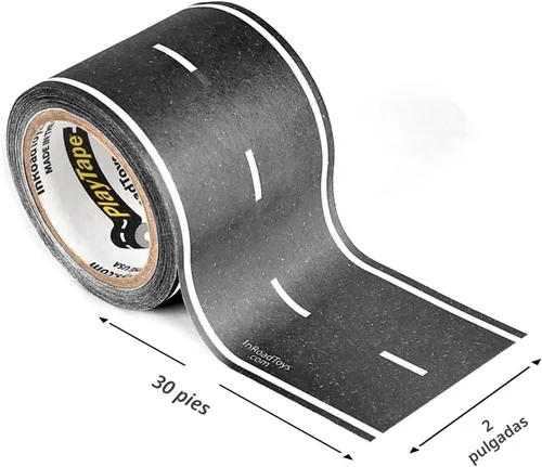 Miniatura 2 de PlayTape Cinta de carretera para autos de juguete, se adhiere a superficies planas, sin residuos; 2 pulgadas de ancho x 30 pies de carretera