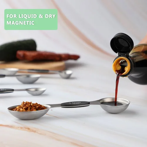 Miniatura 2 de Juego de 9 cucharas medidoras magnéticas de acero inoxidable de doble cara, cucharadita apilable de doble cara, cuchara medidora para medir