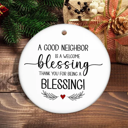 Miniatura 4 de Regalos de Navidad para Vecinos para Mujeres - Adornos de Navidad de Cerámica 2025 para Decoraciones de Árbol - Hola Vecino, Regalos de Amistad