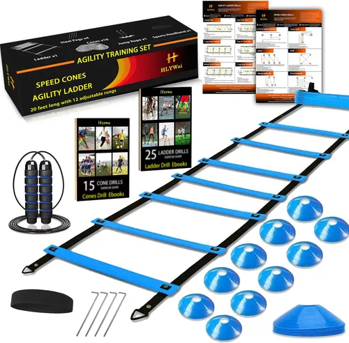 Juego de entrenamiento de velocidad y agilidad, incluye 1 escalera de agilidad, 4 estacas de acero, 1 cinta para la cabeza deportiva, 1 cuerda de