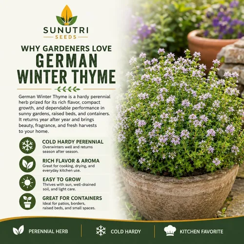 Miniatura 9 de Semillas de tomillo alemán de invierno para plantar, semillas de hierbas perennes resistentes al frío, tomillo culinario sin OMG para jardines