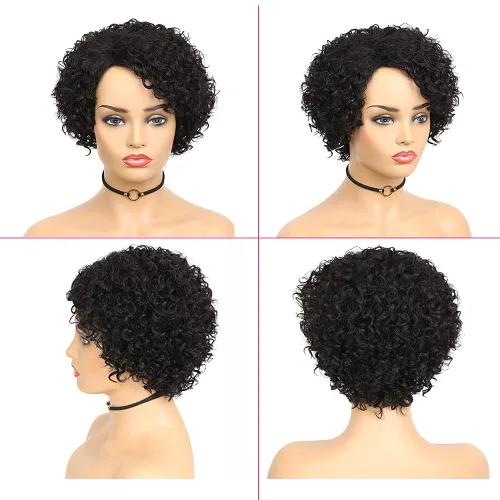 Miniatura 3 de Quantum Love Pelucas de cabello humano para mujeres negras, pelucas de cabello humano corto y rizado con raya lateral, corte Pixie, cabello humano