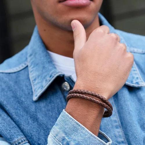 Miniatura 7 de RTZN® Brown Leather Bracelet for Men – Premium Artisan Handcrafted Mens Leather Bracelet – Multi-Stand Mens Bracelet Leather Collection Beaded