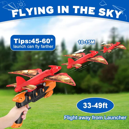 Miniatura 5 de Paquete de 3 juguetes lanzadores de aviones de dinosaurio, juguetes voladores para niños de 3, 4, 5, 6, 7, 8, 9, 10 años, avión de espuma, juguetes