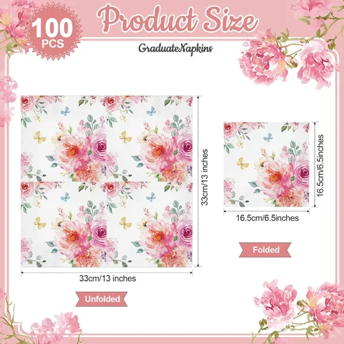 Miniatura 2 de Tatuo 100 servilletas florales de 3 capas de acuarela para cena, servilletas de papel desechables decorativas para bodas, cumpleaños, baby shower