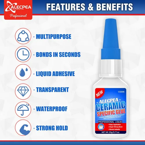 Miniatura 3 de ALECPEA 20g de super pegamento cerámico para reparación de porcelana y cerámica - Adhesivo de configuración rápida, impermeable para porcelana